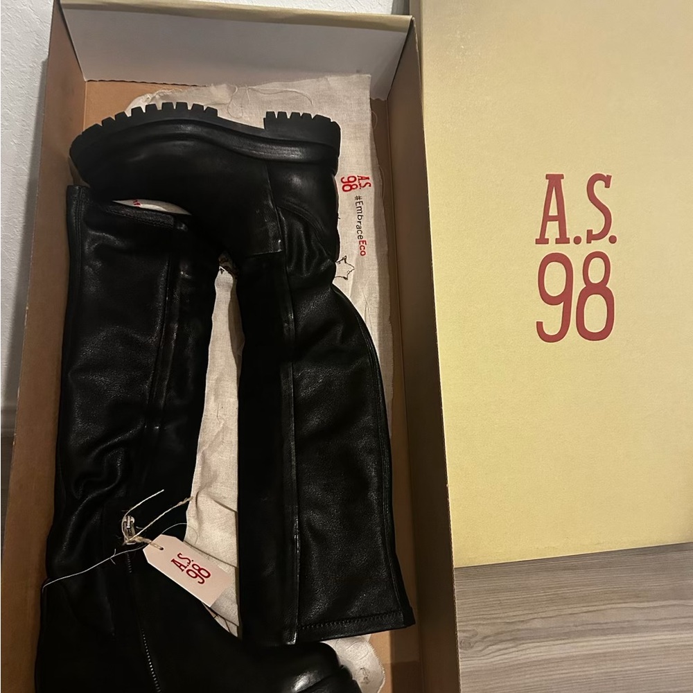 A.S.98 Sleek Black Leather Tall Boots